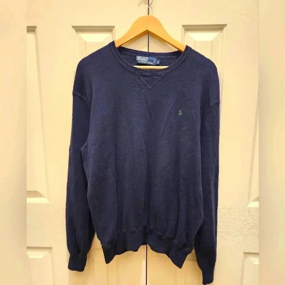 Vintage Polo by Ralph Lauren Men's Textured Cotton Crewneck Sweater-size L-EUC🐎